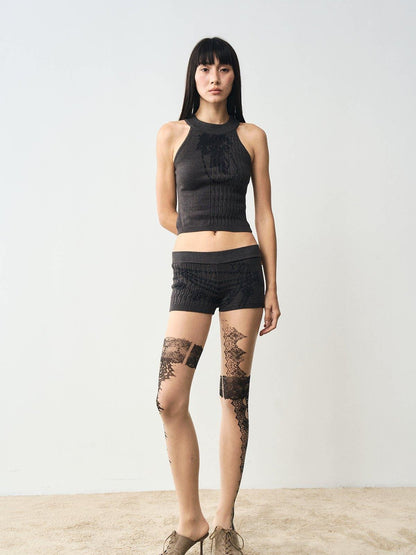 popoop Charcoal Cable Knit Distressed Print Women&