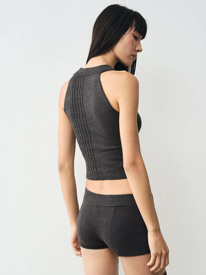 popoop Charcoal Cable Knit Distressed Print Women&