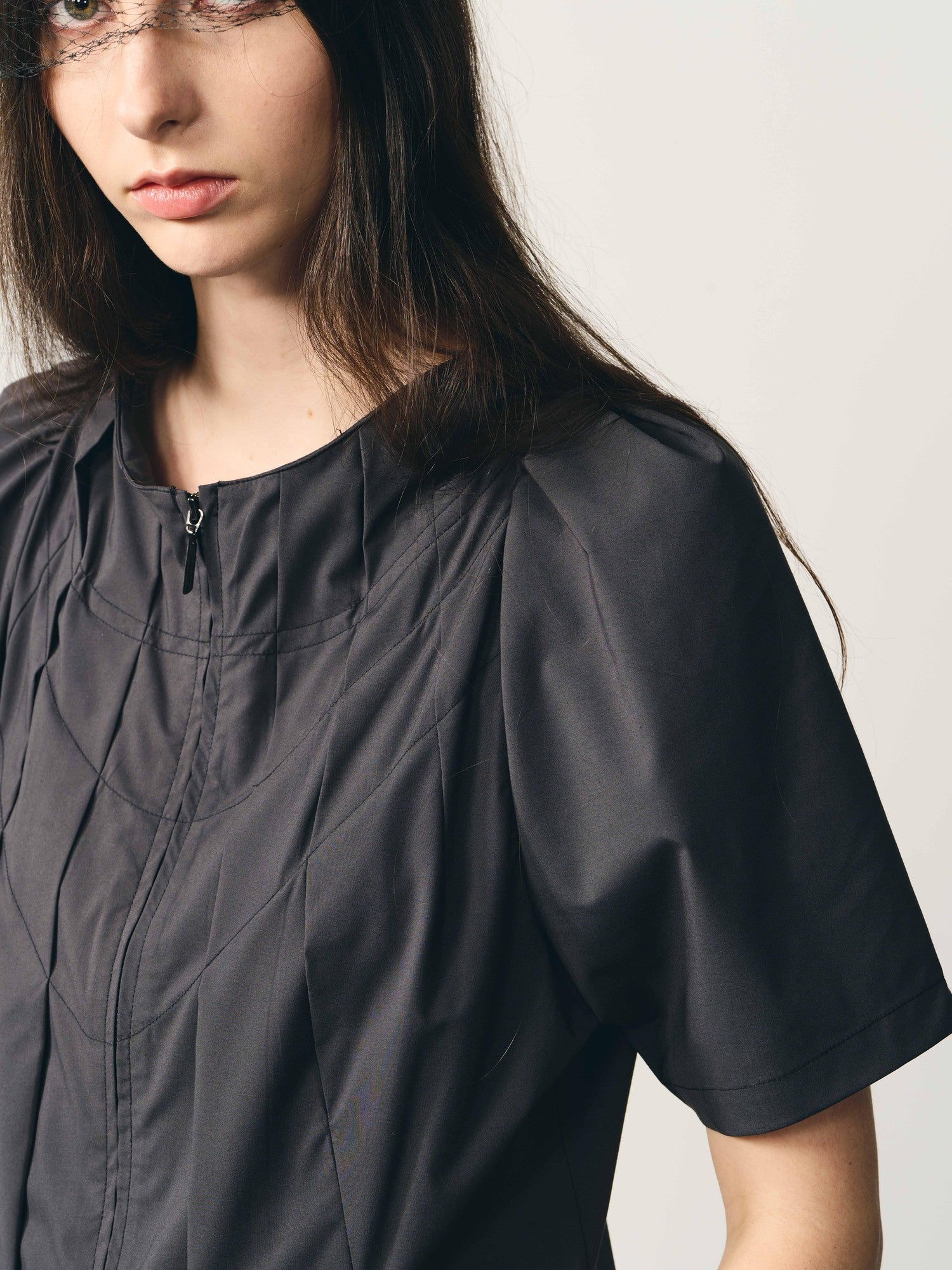 popoop Dark Gray Folded Structure Slim Zip Outer Women&