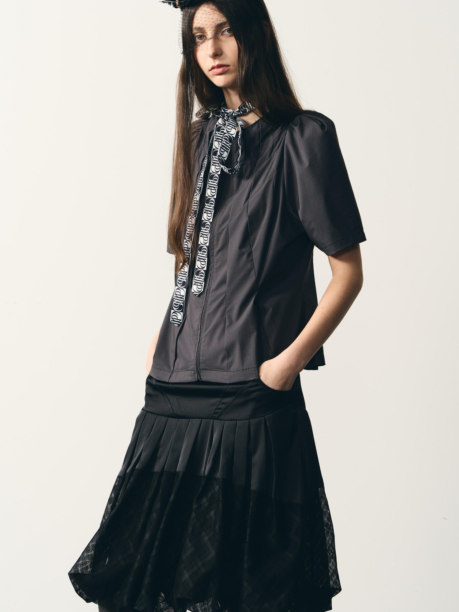 popoop Dark Gray Folded Structure Slim Zip Outer Women&