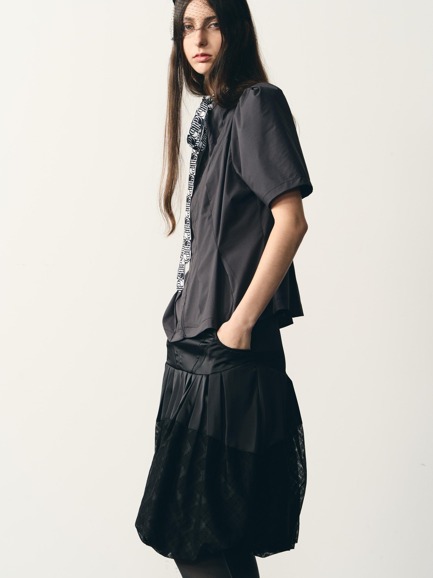 popoop Dark Gray Folded Structure Slim Zip Outer Women&