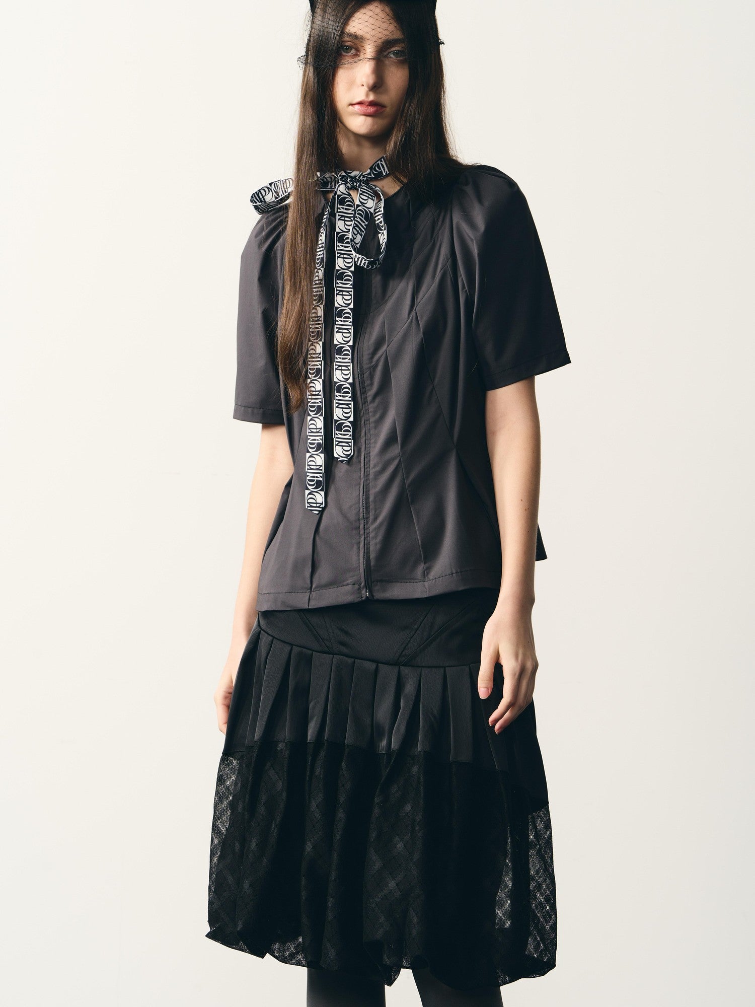 popoop Dark Gray Folded Structure Slim Zip Outer Women&