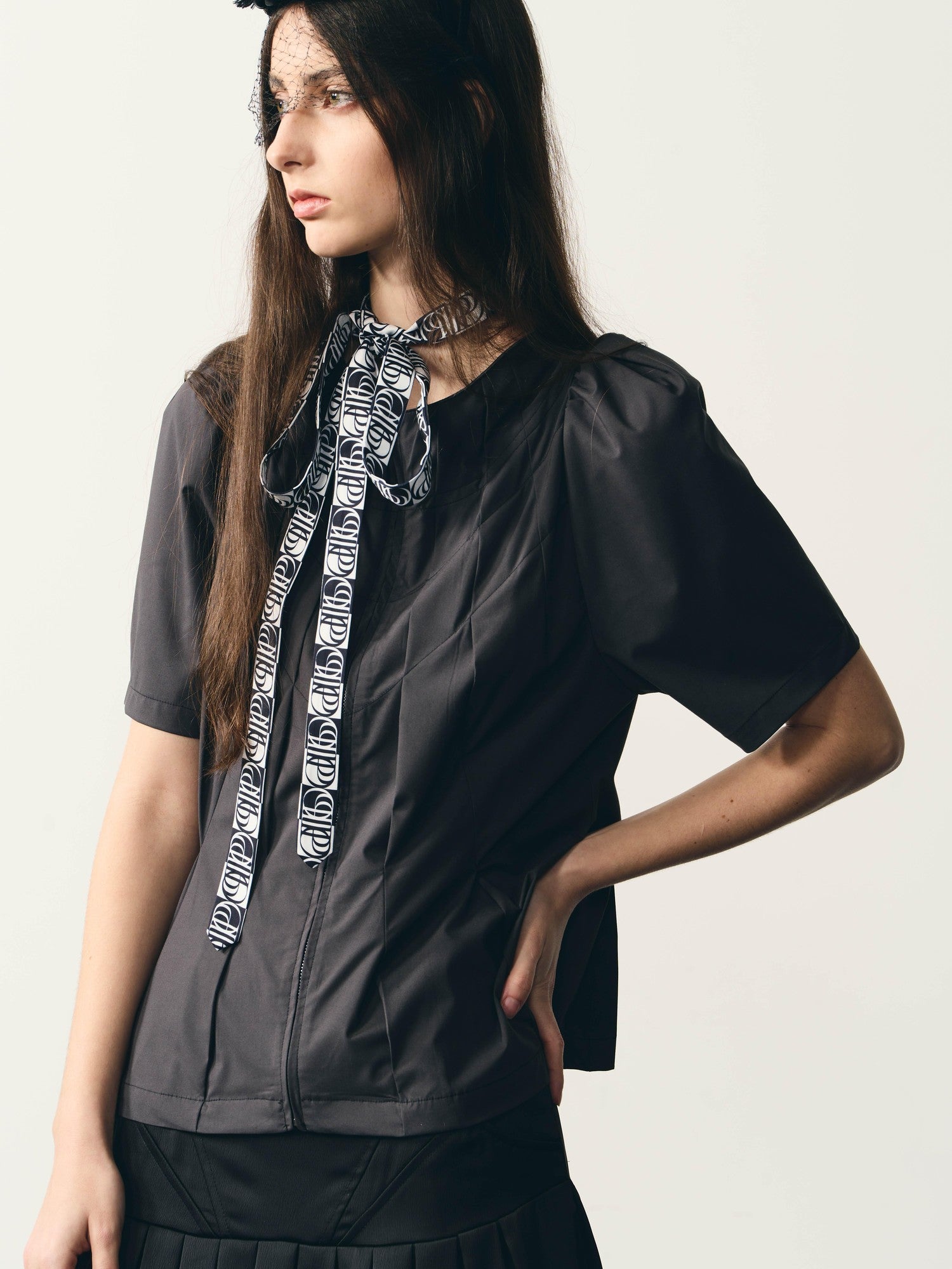 popoop Dark Gray Folded Structure Slim Zip Outer Women&