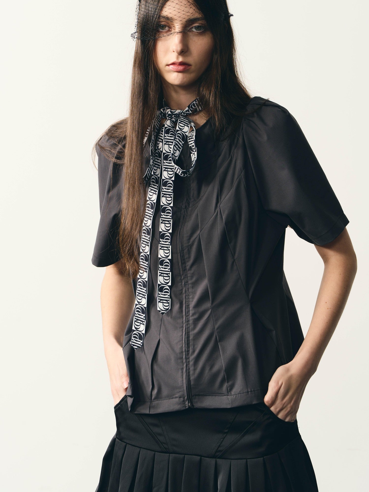 popoop Dark Gray Folded Structure Slim Zip Outer Women&
