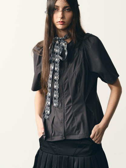 popoop Dark Gray Folded Structure Slim Zip Outer Women&
