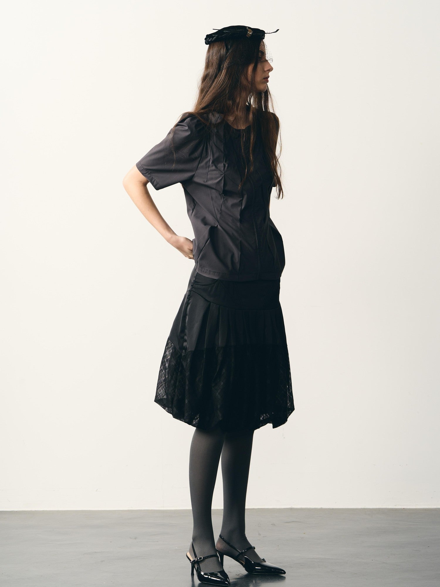 popoop Dark Gray Folded Structure Slim Zip Outer Women&