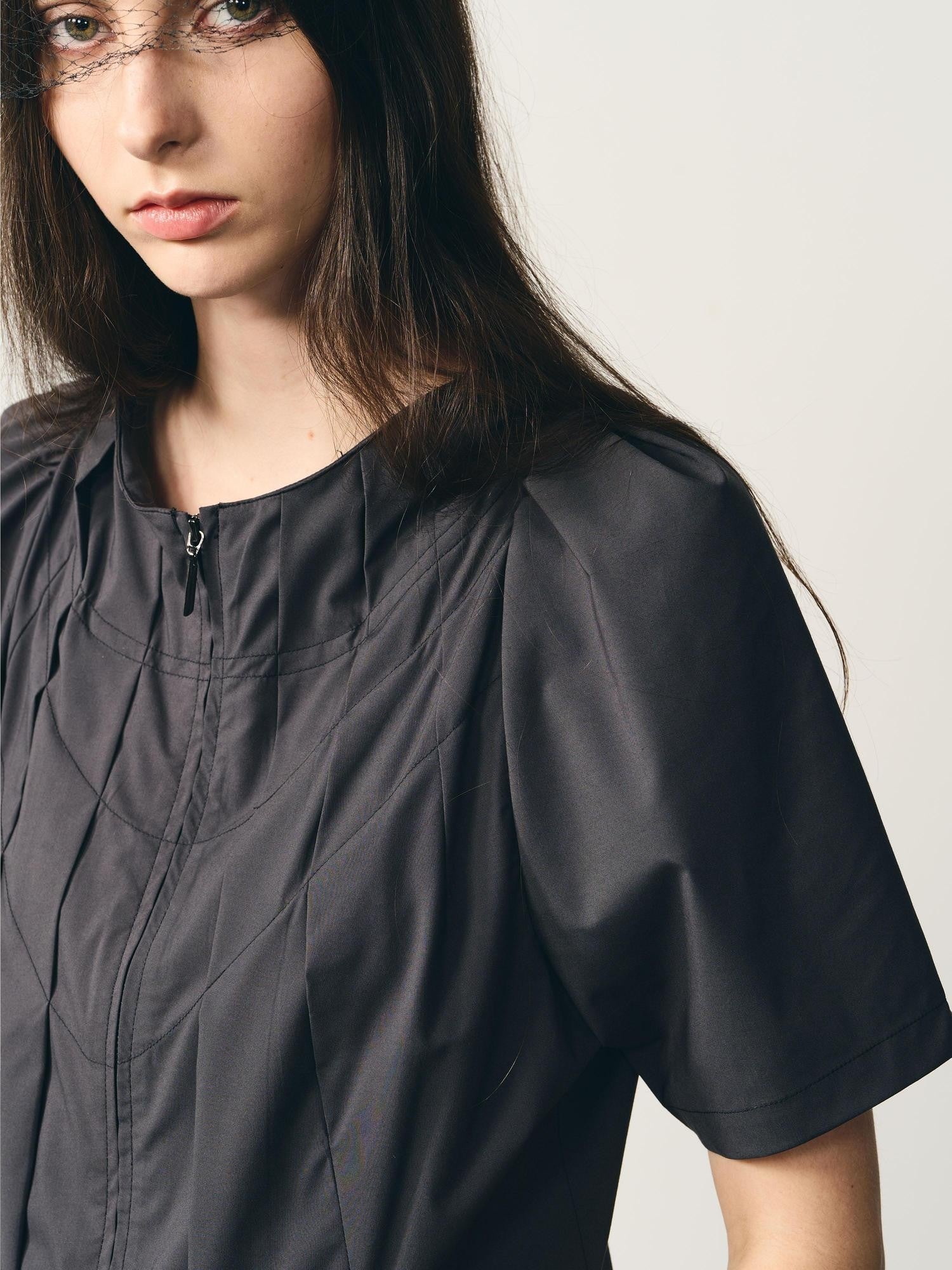 popoop Dark Gray Folded Structure Slim Zip Outer Women&