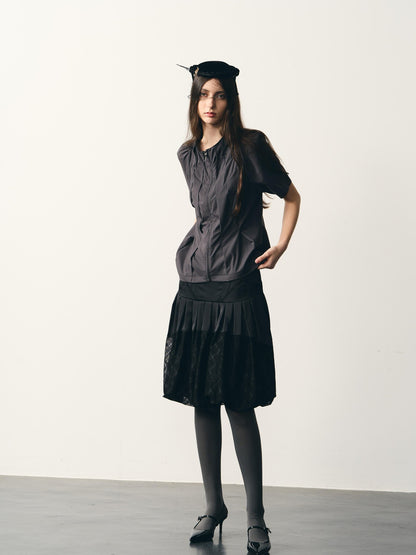 popoop Dark Gray Folded Structure Slim Zip Outer Women&