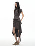 popoop Dark Gray Medieval Pleated Mock Neck Cinched Waist Women&