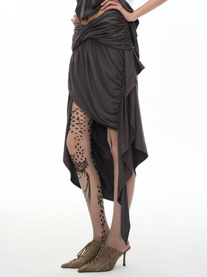 popoop Dark Gray Pleated Asymmetric Convertible Women&