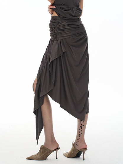 popoop Dark Gray Pleated Asymmetric Convertible Women&
