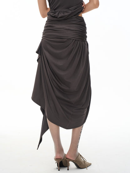 popoop Dark Gray Pleated Asymmetric Convertible Women&