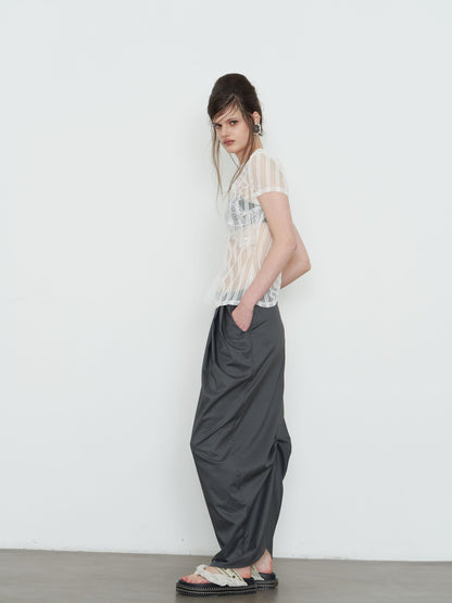 popoop Dark Gray Pleated Drapey Layered Floor Length Women&