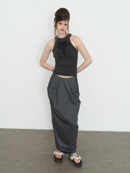 popoop Dark Gray Pleated Drapey Layered Floor Length Women&