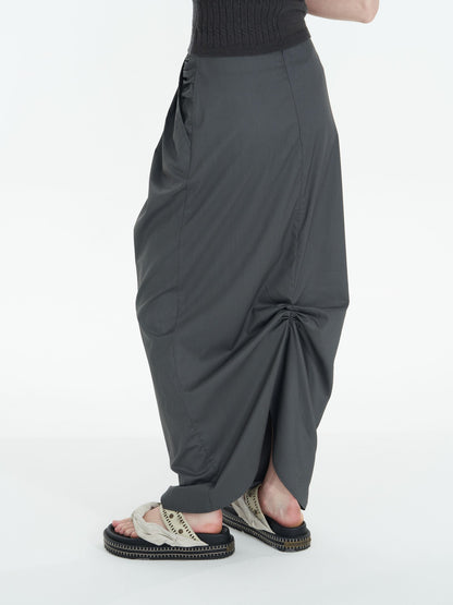 popoop Dark Gray Pleated Drapey Layered Floor Length Women&