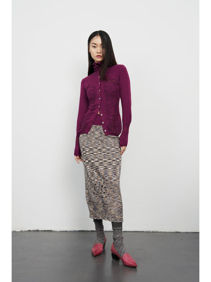 popoop Deep Plum Openwork High Neck Women&