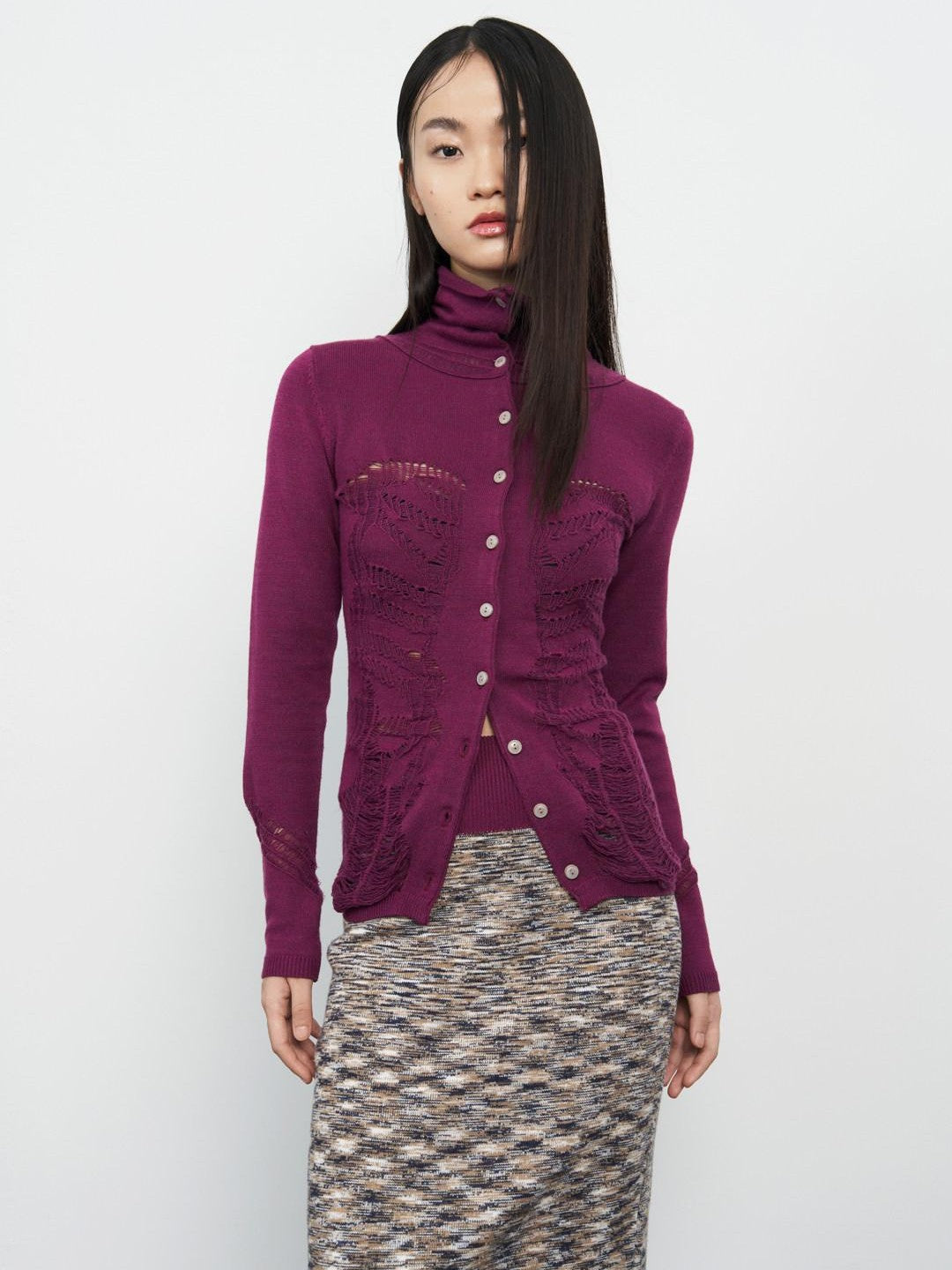 popoop Deep Plum Openwork High Neck Women&