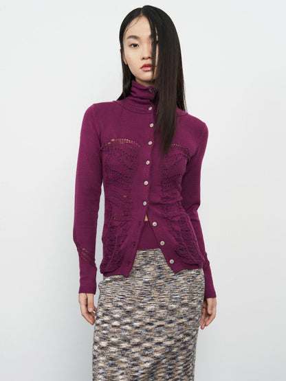 popoop Deep Plum Openwork High Neck Women&