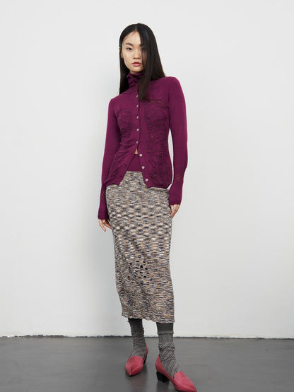 popoop Deep Plum Openwork High Neck Women&