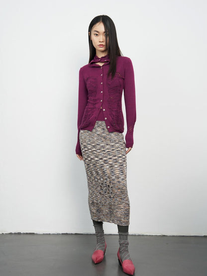 popoop Deep Plum Openwork High Neck Women&