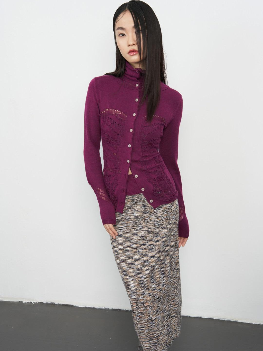 popoop Deep Plum Openwork High Neck Women&
