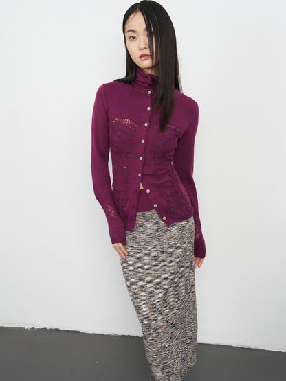 popoop Deep Plum Openwork High Neck Women&