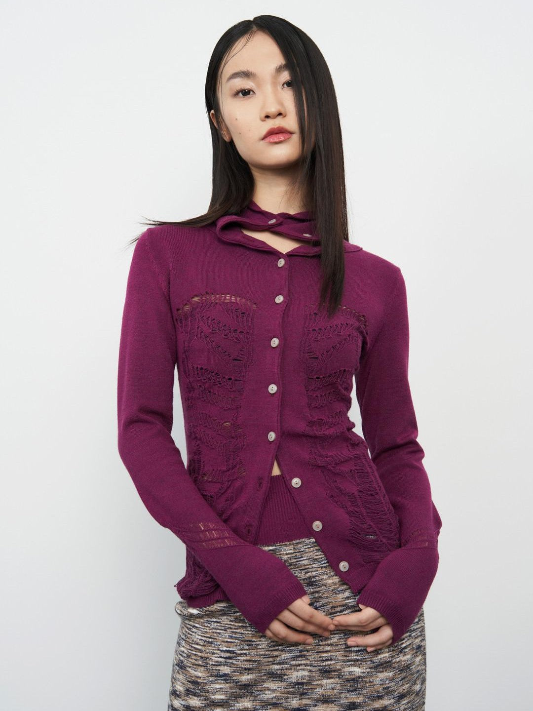 popoop Deep Plum Openwork High Neck Women&