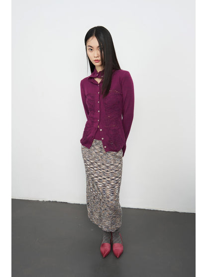 popoop Deep Plum Openwork High Neck Women&