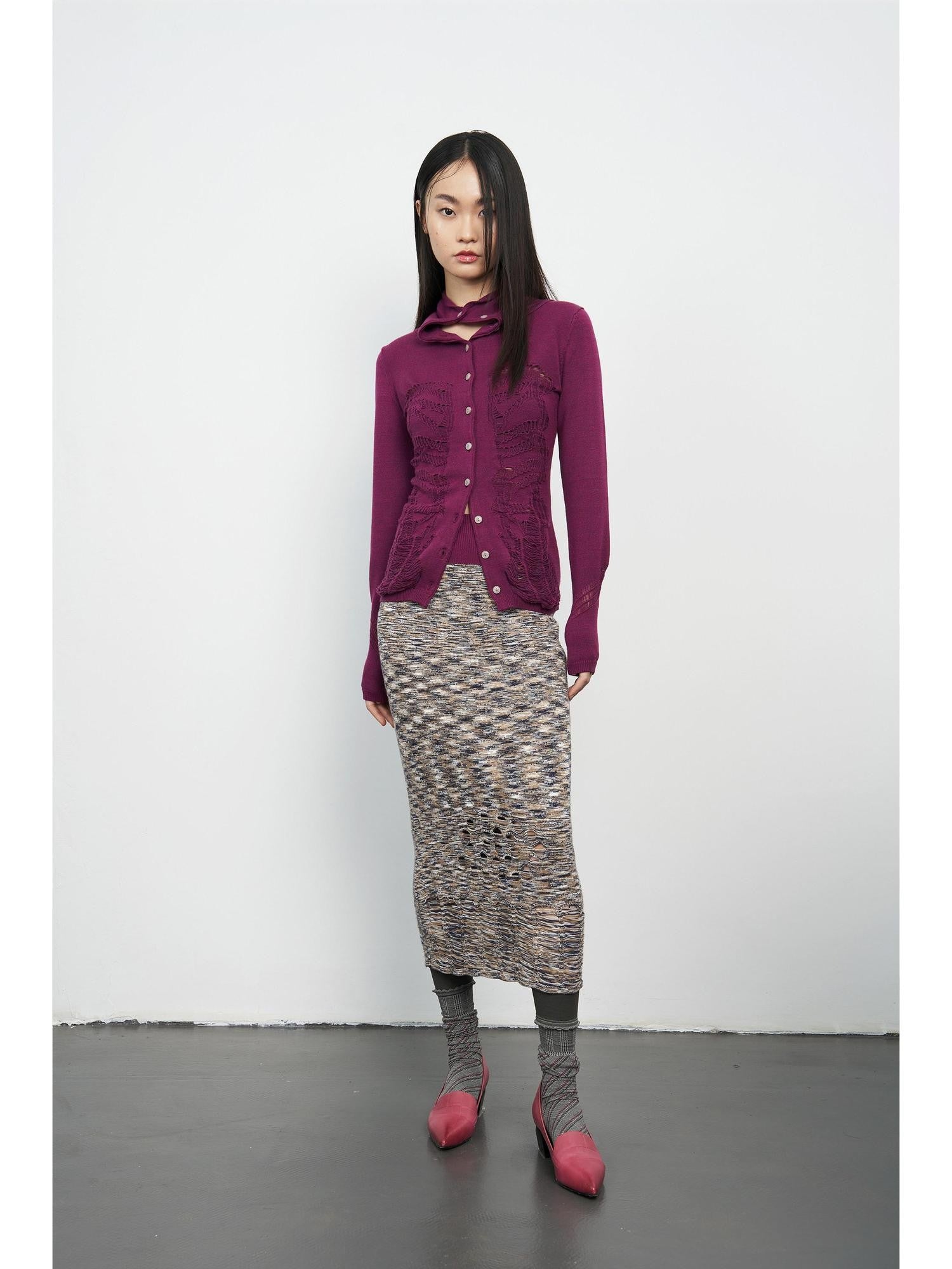 popoop Deep Plum Openwork High Neck Women&