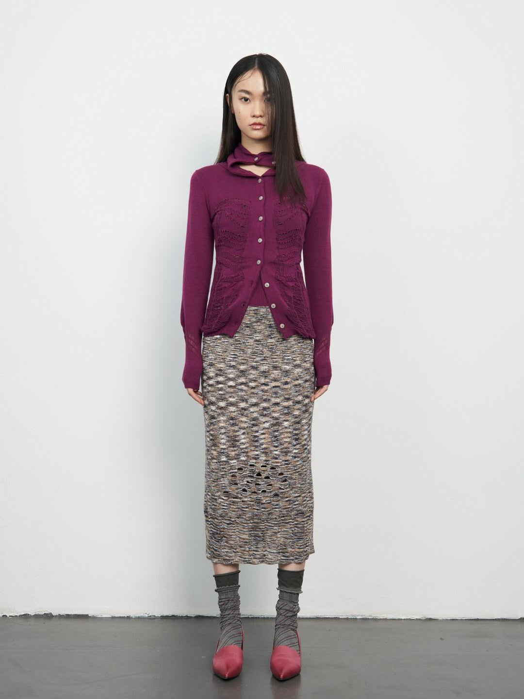 popoop Deep Plum Openwork High Neck Women&