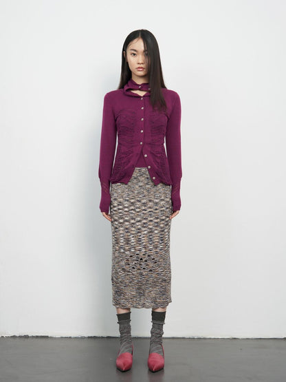 popoop Deep Plum Openwork High Neck Women&