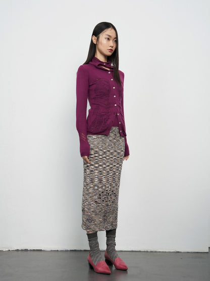 popoop Deep Plum Openwork High Neck Women&