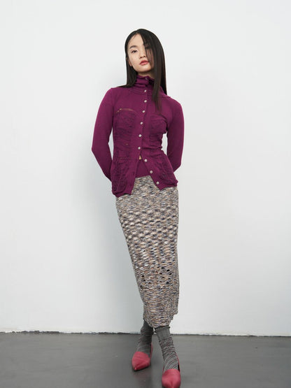 popoop Deep Plum Openwork High Neck Women&