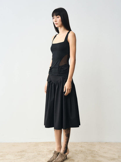 popoop Designer Spliced Panel Ruched Open Back Women&