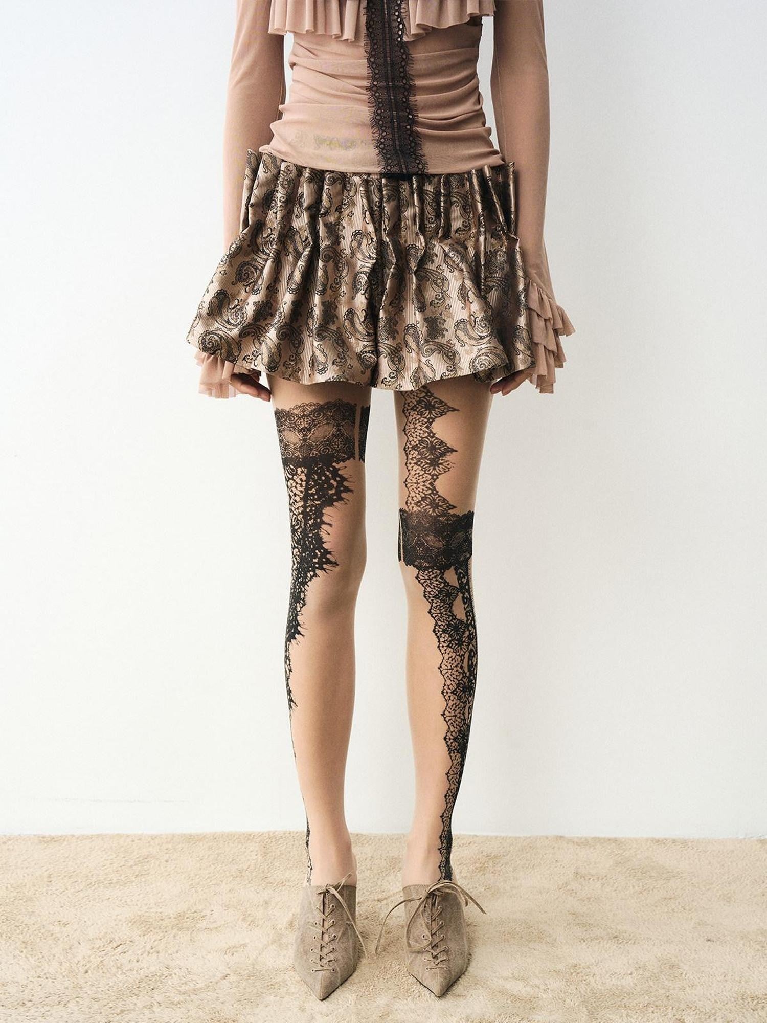 popoop Golden Brown Paisley 3d Structured Mini Pleated Women&