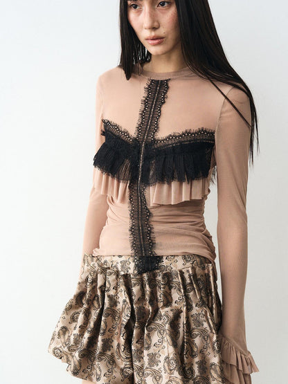 popoop Golden Brown Paisley 3d Structured Mini Pleated Women&