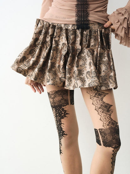 popoop Golden Brown Paisley 3d Structured Mini Pleated Women&