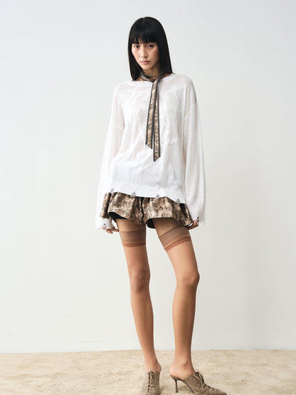 popoop Golden Brown Paisley 3d Structured Mini Pleated Women&