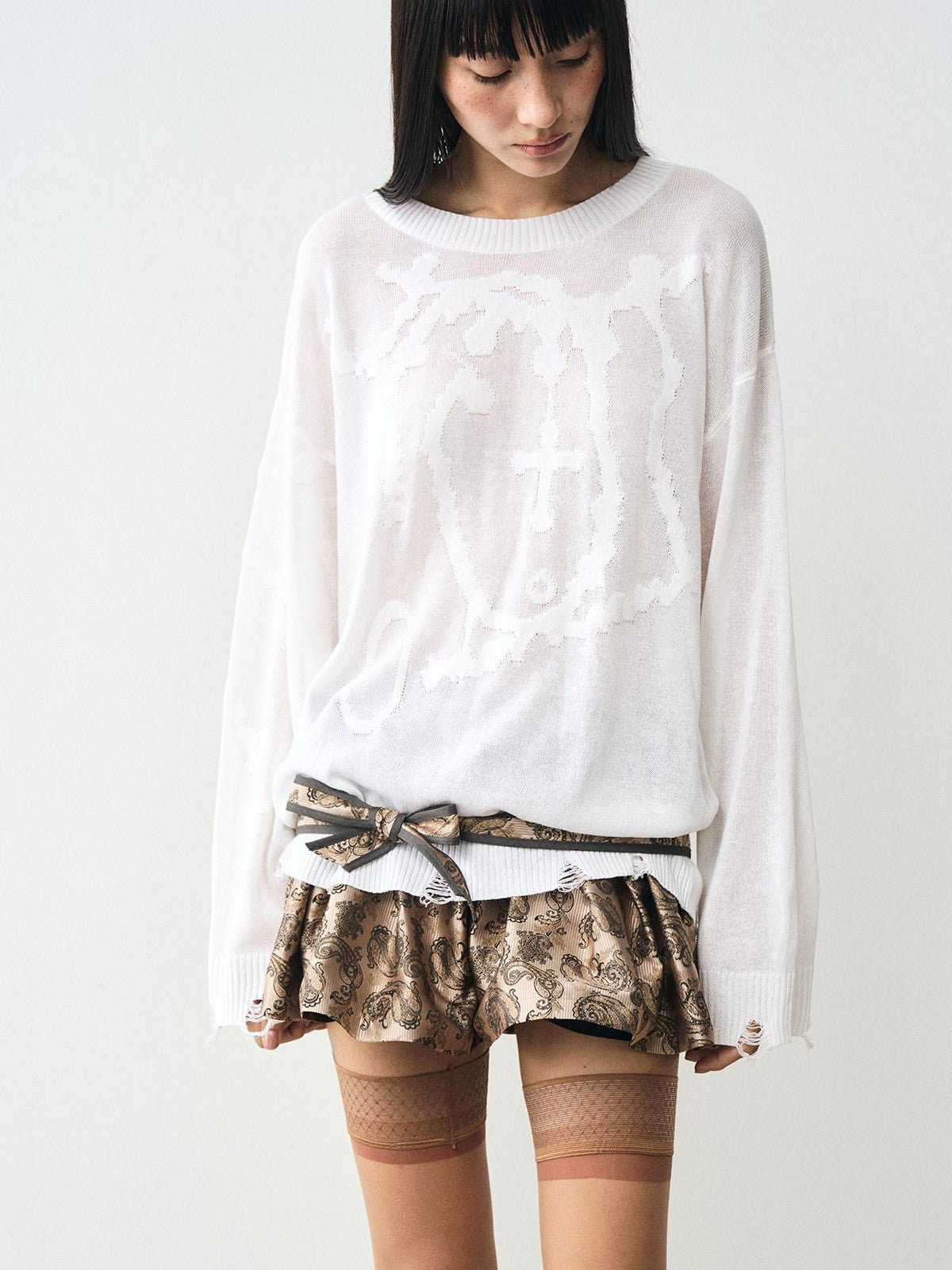 popoop Golden Brown Paisley 3d Structured Mini Pleated Women&