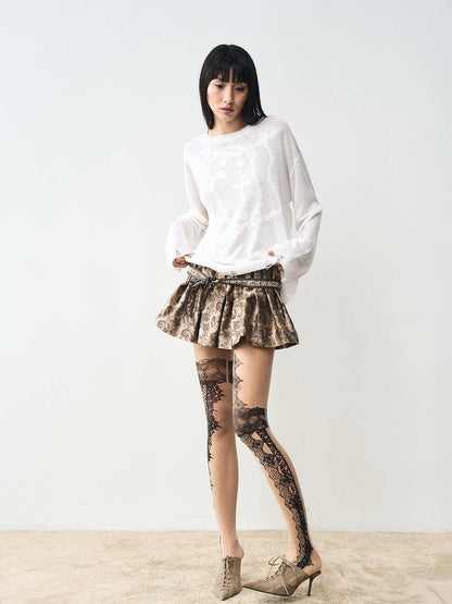 popoop Golden Brown Paisley 3d Structured Mini Pleated Women&