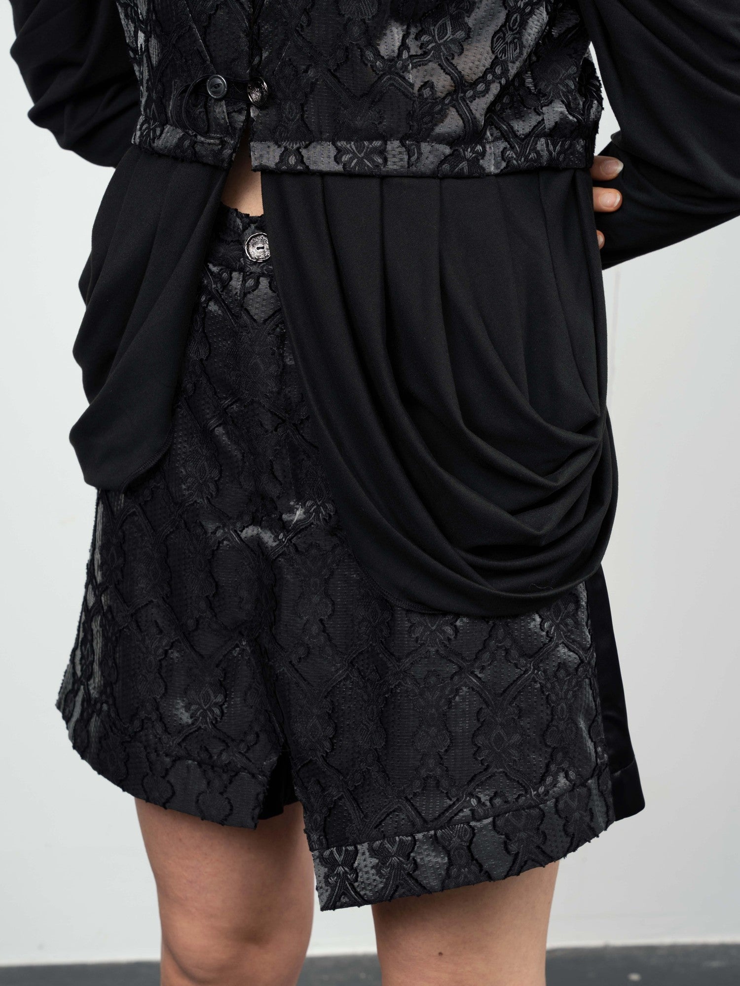 popoop Handcrafted Heavy Cut Jacquard Panel Spliced Women&