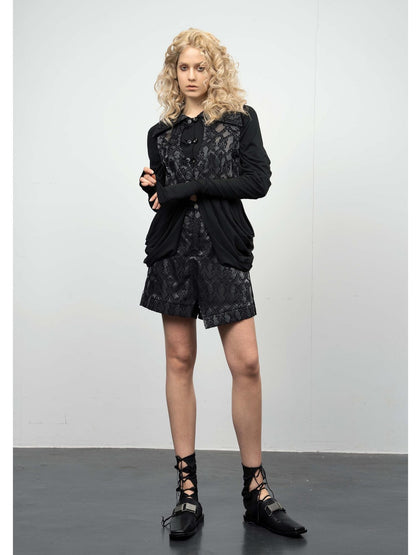 popoop Handcrafted Heavy Cut Jacquard Panel Spliced Women&