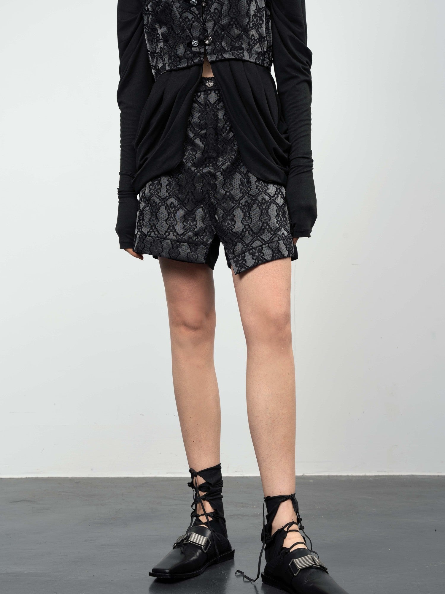 popoop Handcrafted Heavy Cut Jacquard Panel Spliced Women&