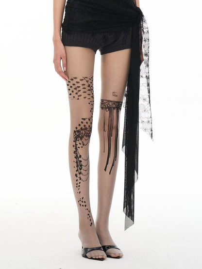 popoop Lace Irregular Tattoo Print Women&