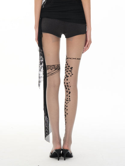 popoop Lace Irregular Tattoo Print Women&