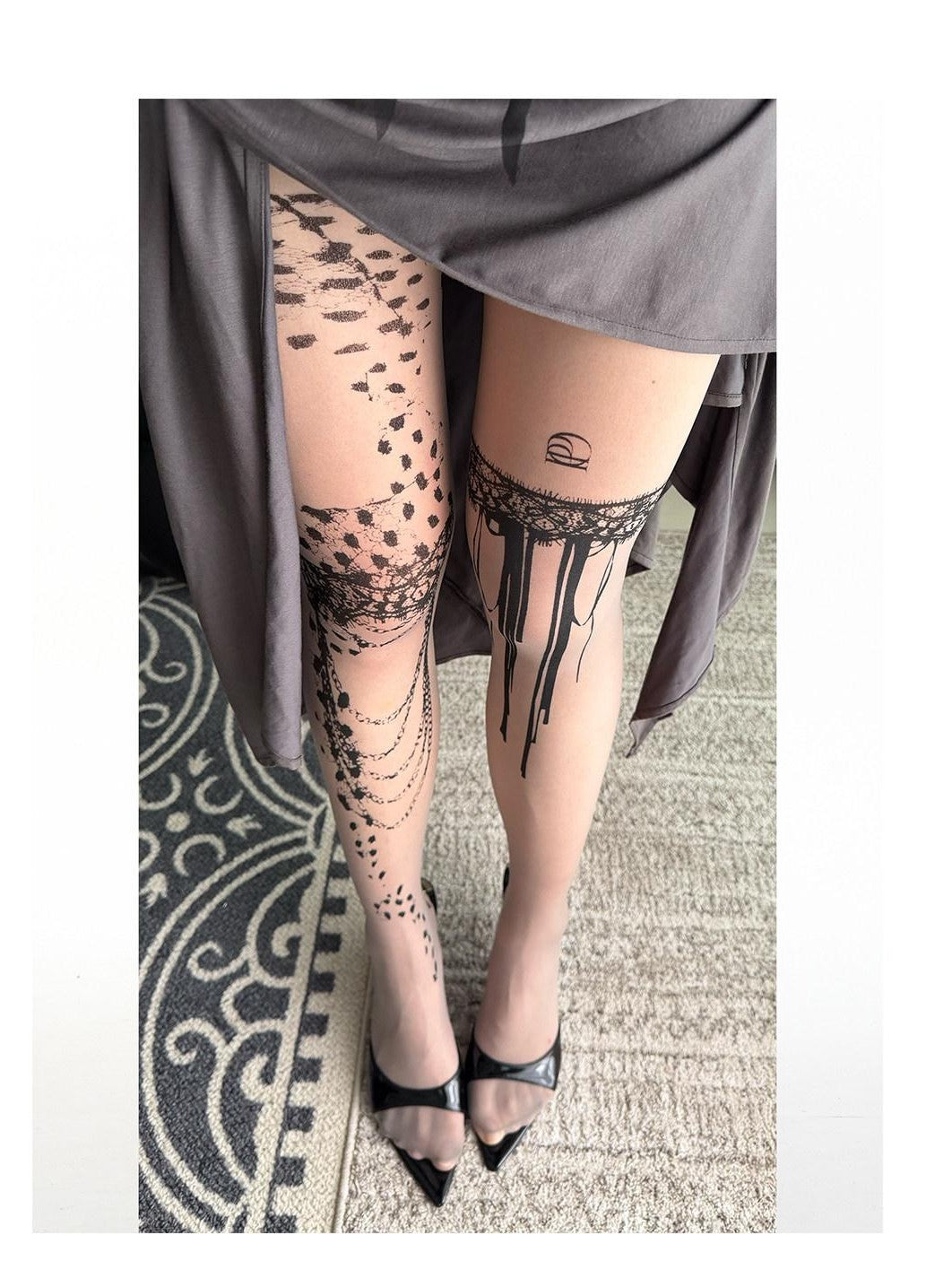 popoop Lace Irregular Tattoo Print Women&