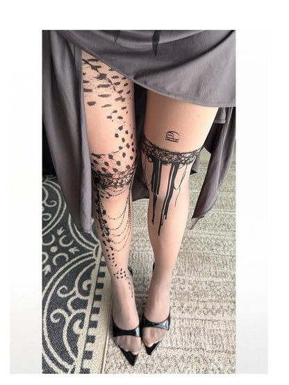 popoop Lace Irregular Tattoo Print Women&