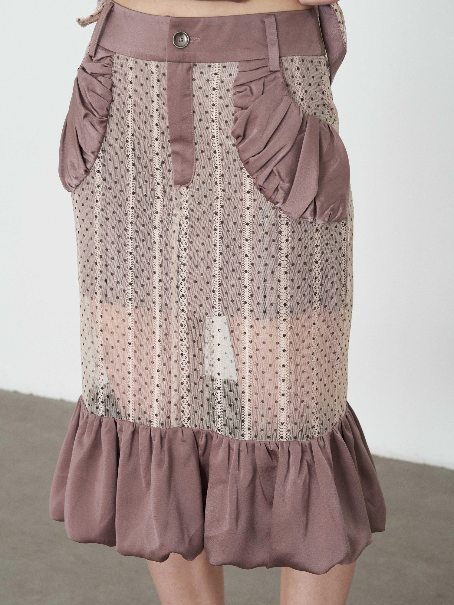 popoop Lilac Pleated Lustrous Polka Dot Lace Cami Women&