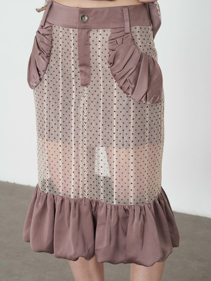 popoop Lilac Pleated Lustrous Polka Dot Lace Cami Women&