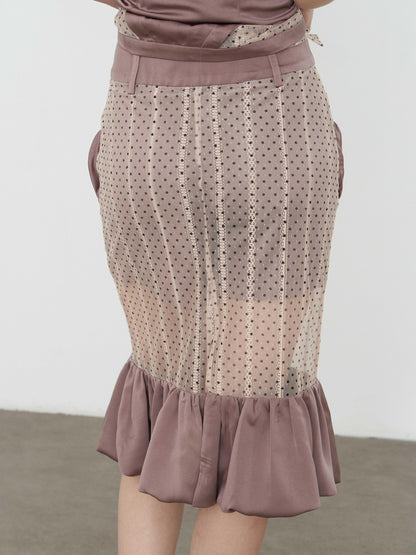 popoop Lilac Pleated Lustrous Polka Dot Lace Cami Women&